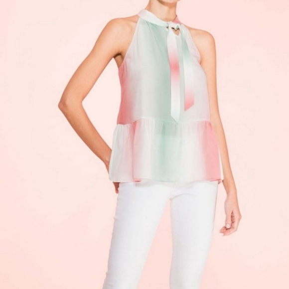 PARKER Ombre Stripe Rainbow High Neck 100% Silk Top - Picture 1 of 15